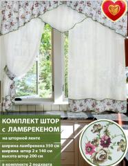 Комплект штор для кухни с ламбрекеном Примавера зеленый