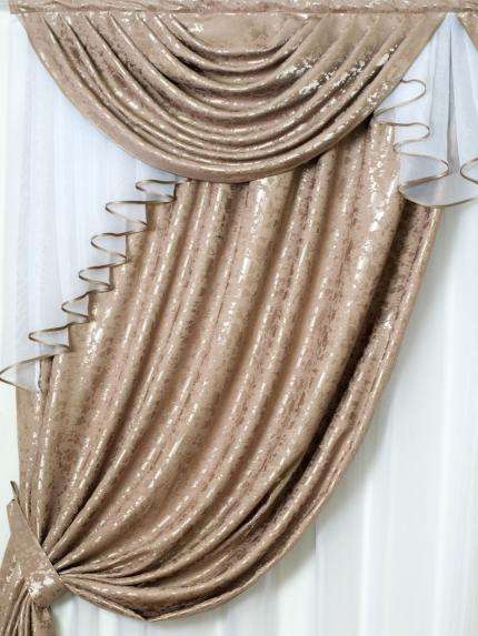 Шторы интерьерные с ламбрекеном под мрамор Графиня золотистая карамель